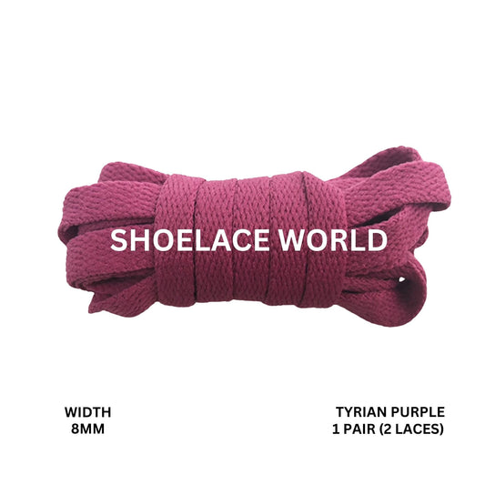 Tyrian Purple Classic Flat Shoelaces 5/16 Inch 8mm Laces Ships Out From The USA Next Day