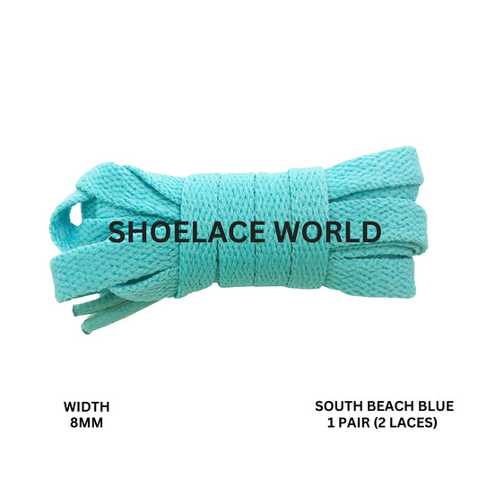 South Beach Blue Classic Flat Shoelaces 5/16 Inch 8mm Laces Ships Out From The USA Next Day