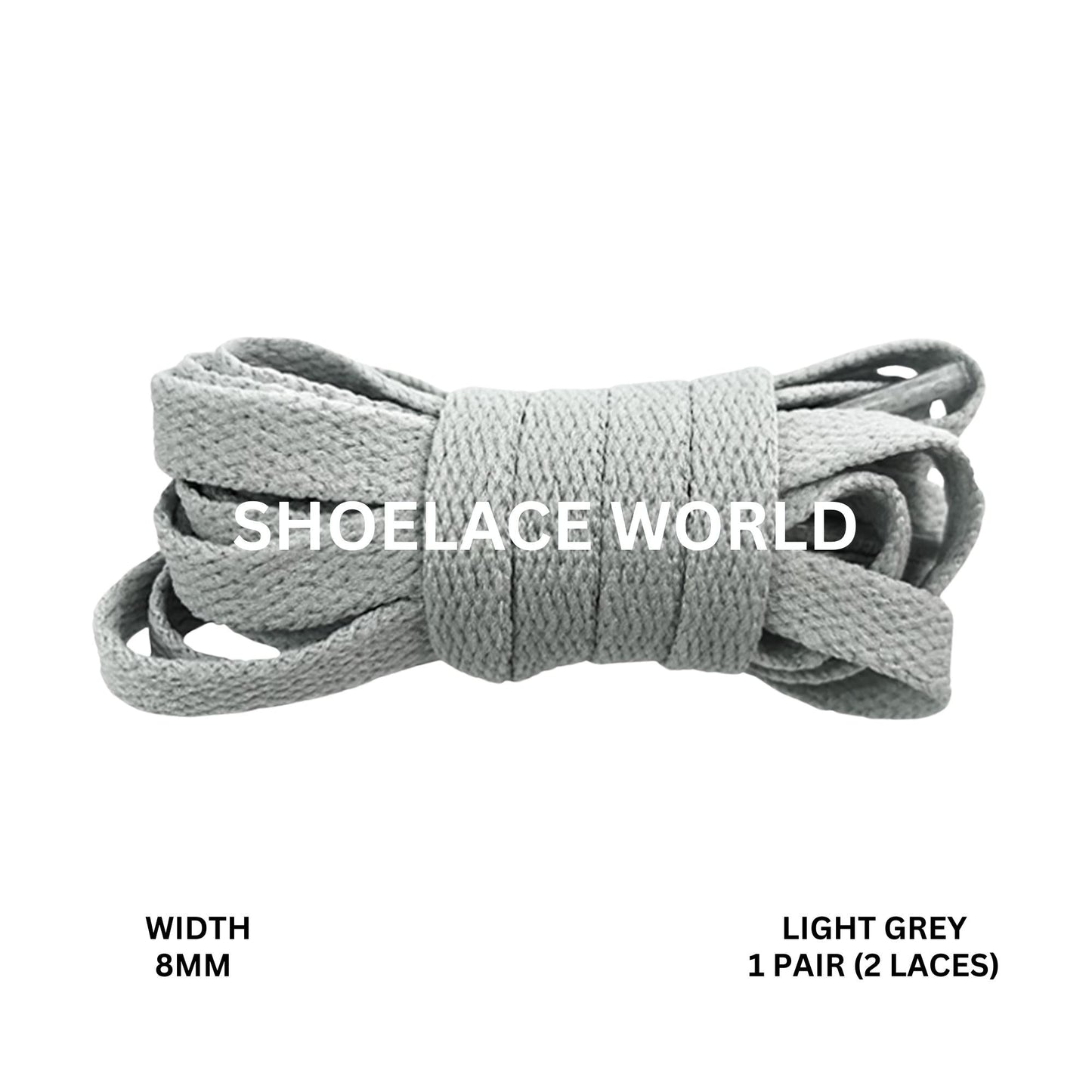 Light Grey Classic Flat Shoelaces 5/16 Inch 8mm Laces Ships Out From The USA Next Day
