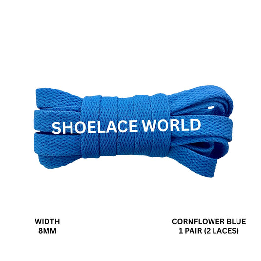 Cornflower Blue Classic Flat Shoelaces 5/16 Inch 8mm Laces Ships Out From The USA Next Day