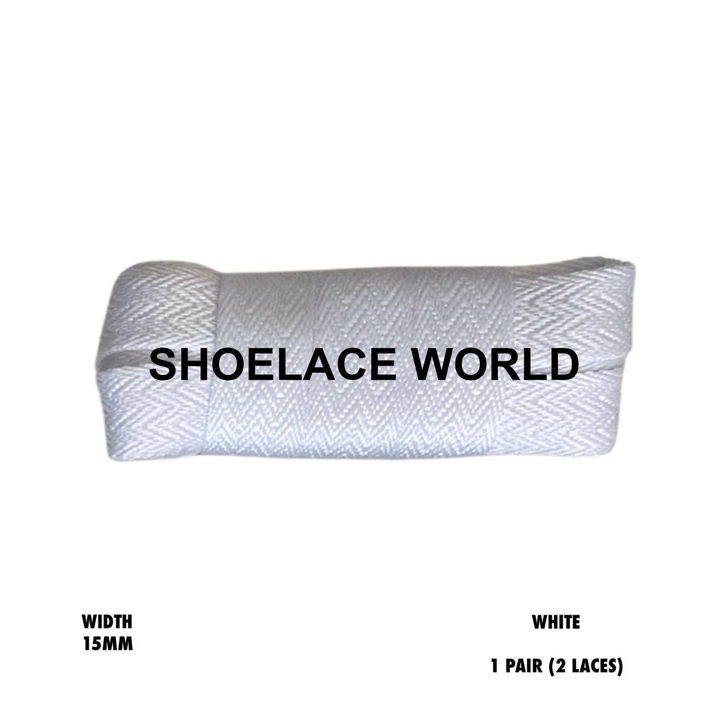 White W-Threaded Pattern Flat Shoelaces 15mm Colorful Pattern Laces Ships Out From The USA Next Day