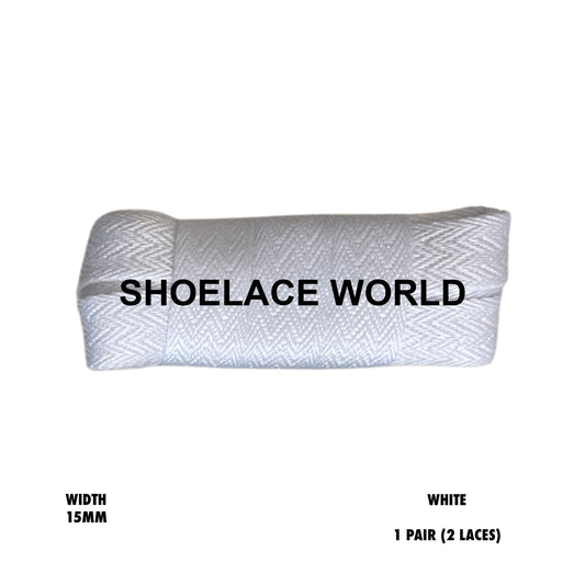 White W-Threaded Pattern Flat Shoelaces 15mm Colorful Pattern Laces Ships Out From The USA Next Day