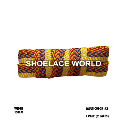Multicolor #2 W-Threaded Pattern Flat Shoelaces 15mm Colorful Pattern Laces Ships Out From The USA Next Day