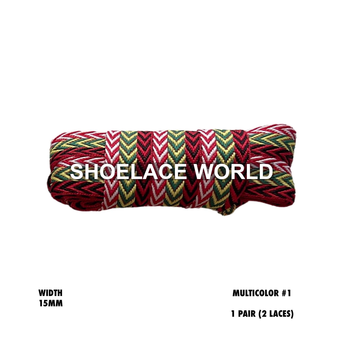 Multicolor #1 W-Threaded Pattern Flat Shoelaces 15mm Colorful Pattern Laces Ships Out From The USA Next Day