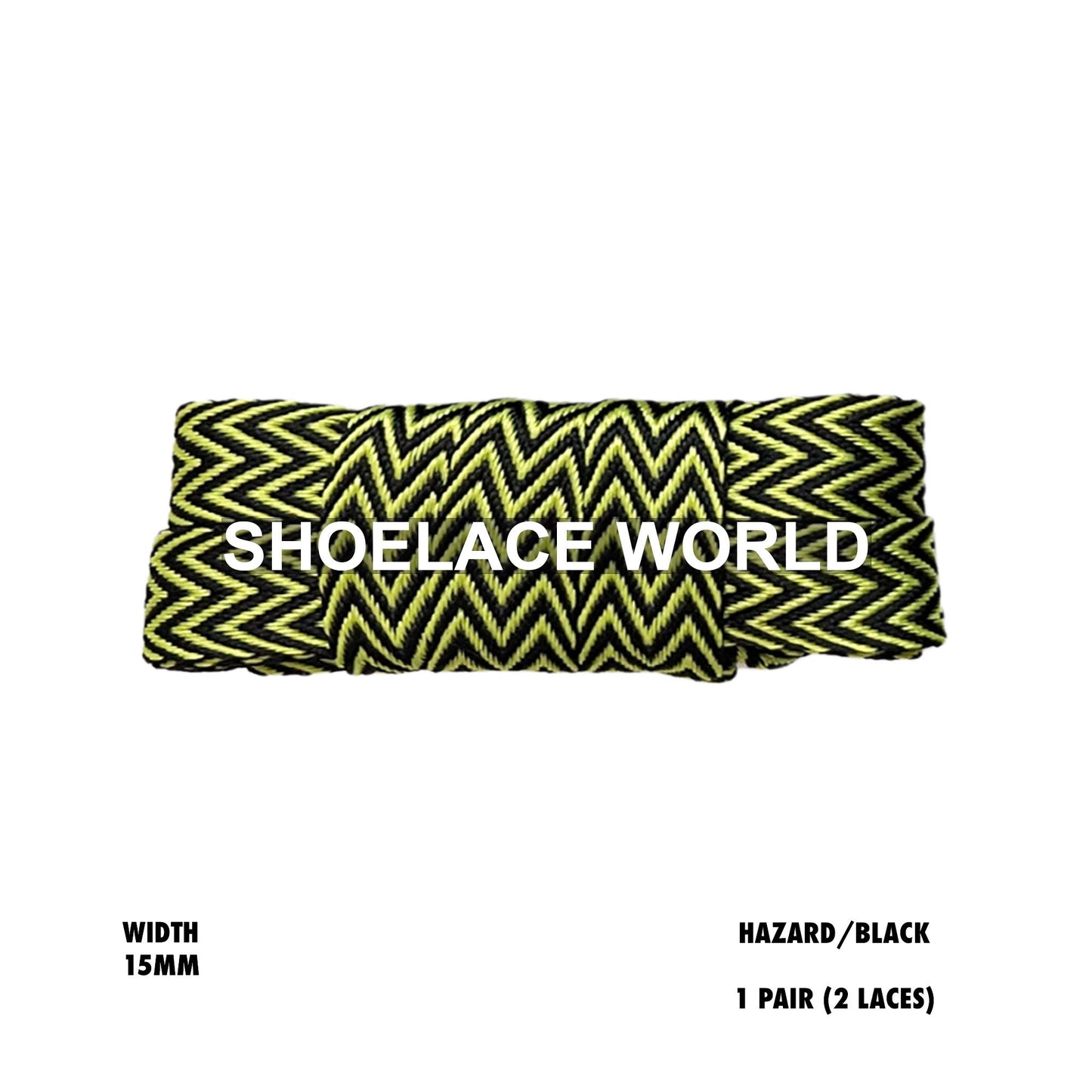 Hazard/Black W-Threaded Pattern Flat Shoelaces 15mm Colorful Pattern Laces Ships Out From The USA Next Day