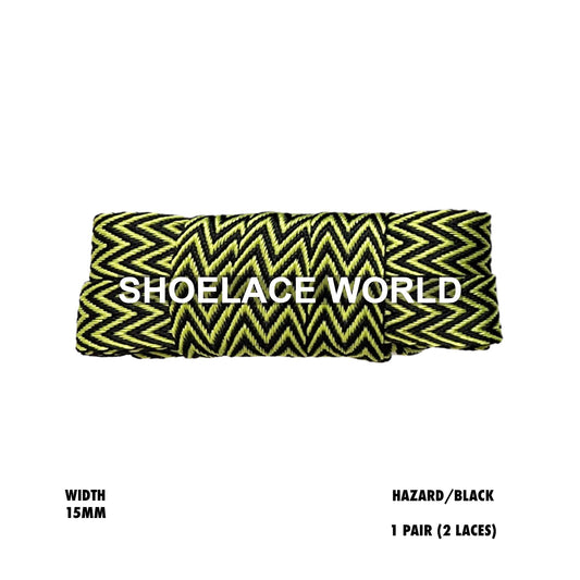 Hazard/Black W-Threaded Pattern Flat Shoelaces 15mm Colorful Pattern Laces Ships Out From The USA Next Day