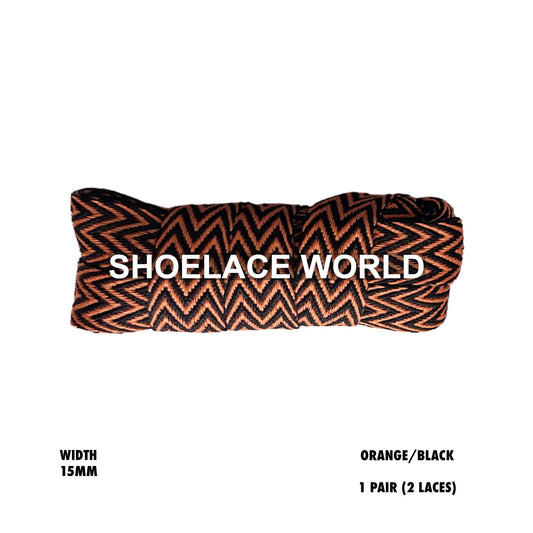 Orange/Black W-Threaded Pattern Flat Shoelaces 15mm Colorful Pattern Laces Ships Out From The USA Next Day