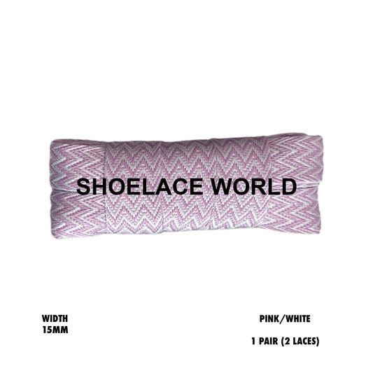 Pink/White W-Threaded Pattern Flat Shoelaces 15mm Colorful Pattern Laces Ships Out From The USA Next Day