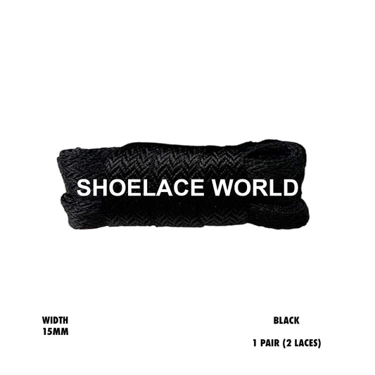Black W-Threaded Pattern Premium Double Layer Flat Shoelaces 15mm Colorful Pattern Laces Ships Out From The USA Next Day