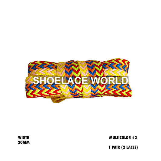 Multicolor #2 W-Threaded Pattern Premium Double Layer Flat Shoelaces 20mm Colorful Pattern Laces Ships Out From The USA Next Day