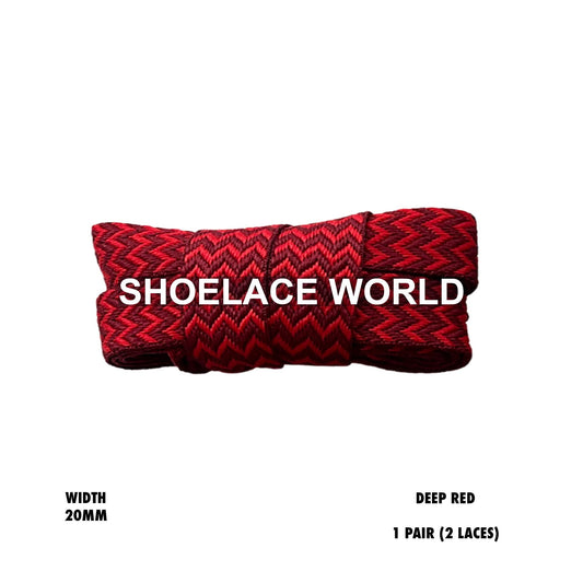 Deep Red W-Threaded Pattern Premium Double Layer Flat Shoelaces 20mm Colorful Pattern Laces Ships Out From The USA Next Day