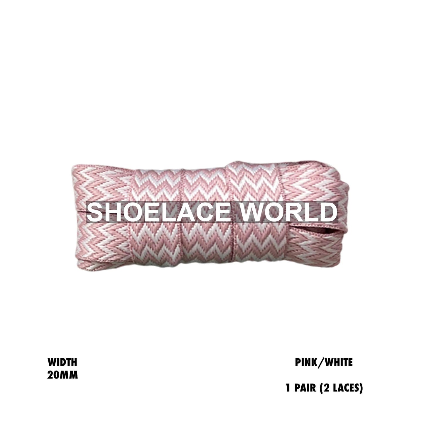 Pink / White W-Threaded Pattern Premium Double Layer Flat Shoelaces 20mm Colorful Pattern Laces Ships Out From The USA Next Day
