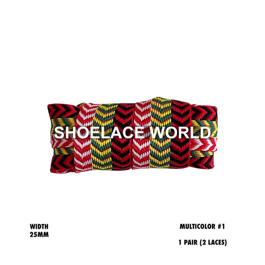 Multicolor #1 W-Threaded Pattern Wide Flat Shoelaces 25mm Colorful Laces Ships Out From The USA Next Day