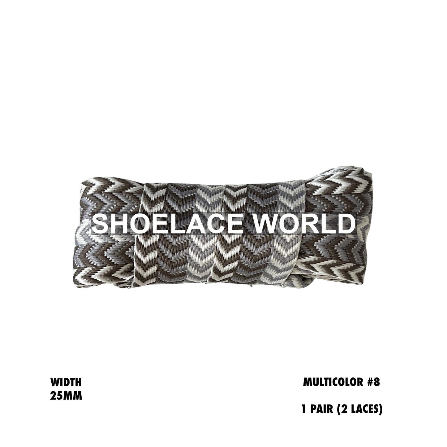 Multicolor #8 W-Threaded Pattern Wide Flat Shoelaces 25mm Colorful Laces Ships Out From The USA Next Day