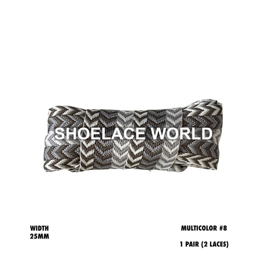 Multicolor #8 W-Threaded Pattern Wide Flat Shoelaces 25mm Colorful Laces Ships Out From The USA Next Day