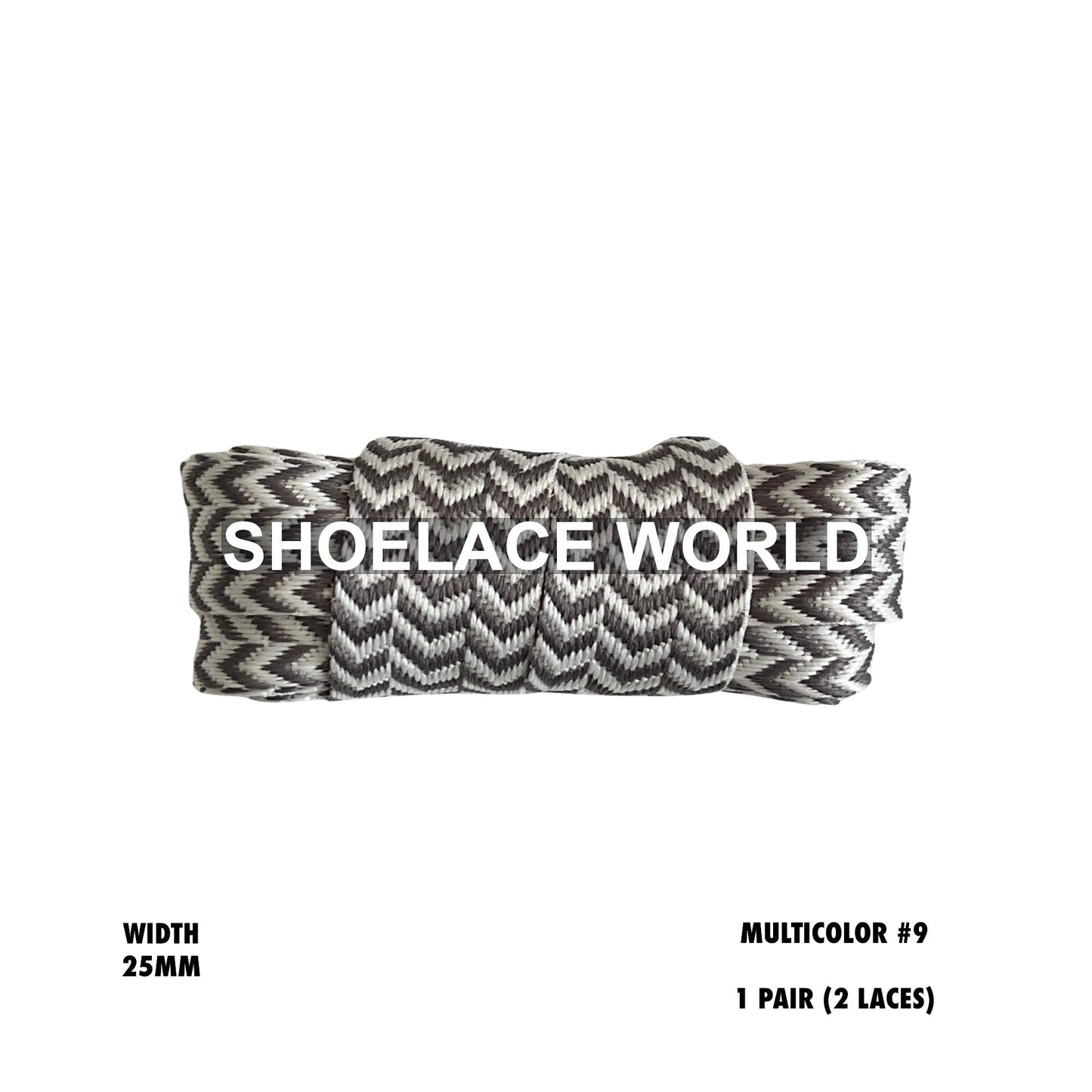 Multicolor #9 W-Threaded Pattern Wide Flat Shoelaces 25mm Colorful Laces Ships Out From The USA Next Day