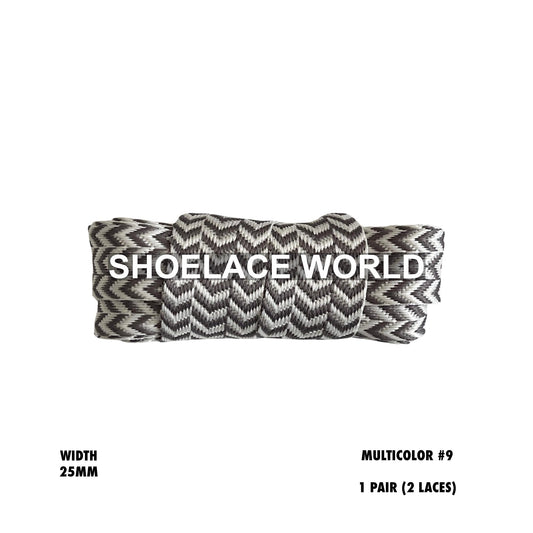 Multicolor #9 W-Threaded Pattern Wide Flat Shoelaces 25mm Colorful Laces Ships Out From The USA Next Day