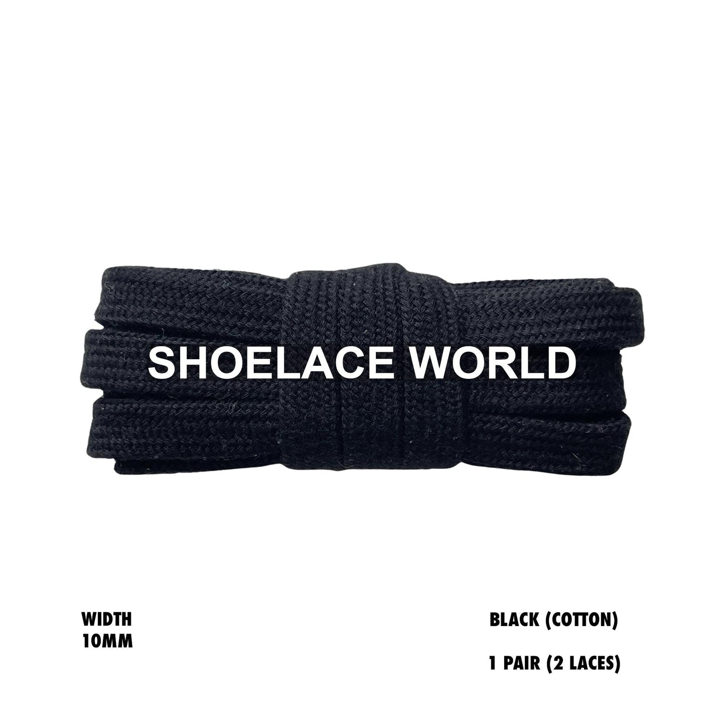Black Wide Cotton Flat Shoelaces 10mm Laces Ships Out From The USA Next Day