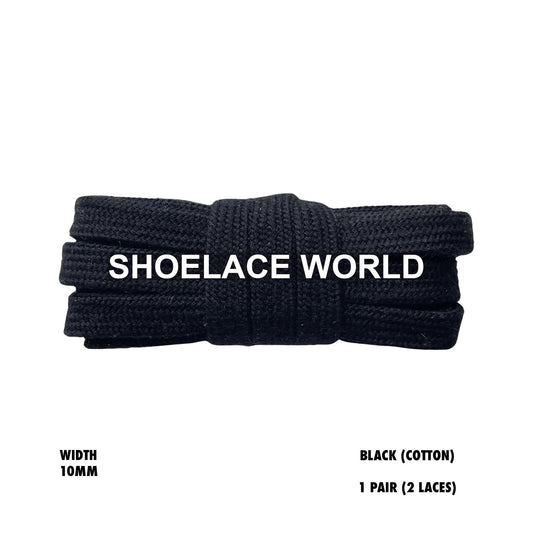 Black Wide Cotton Flat Shoelaces 10mm Laces Ships Out From The USA Next Day