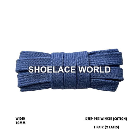 Deep Periwinkle Wide Cotton Flat Shoelaces 10mm Laces Ships Out From The USA Next Day