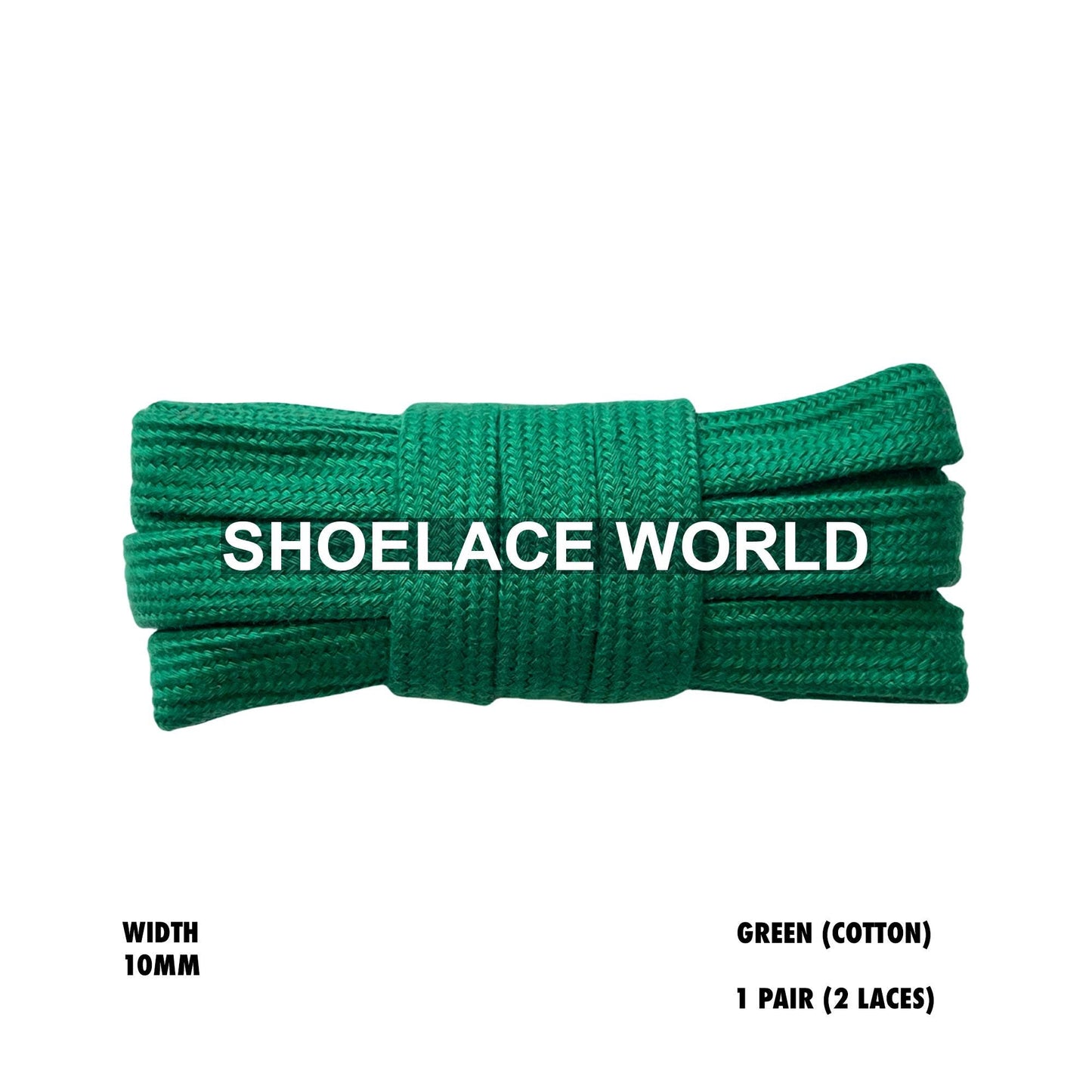 Green Wide Cotton Flat Shoelaces 10mm Laces Ships Out From The USA Next Day