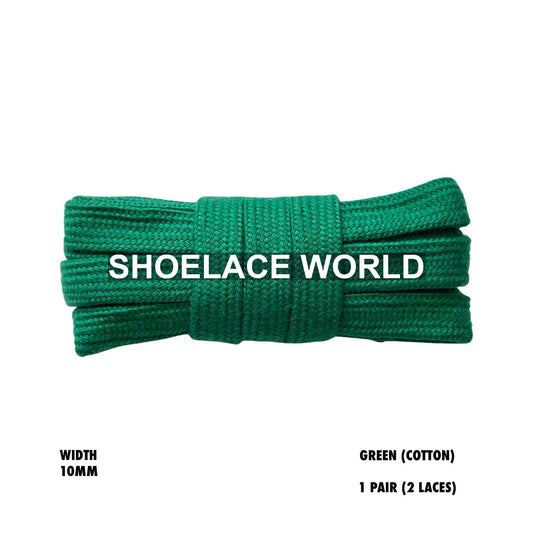 Green Wide Cotton Flat Shoelaces 10mm Laces Ships Out From The USA Next Day