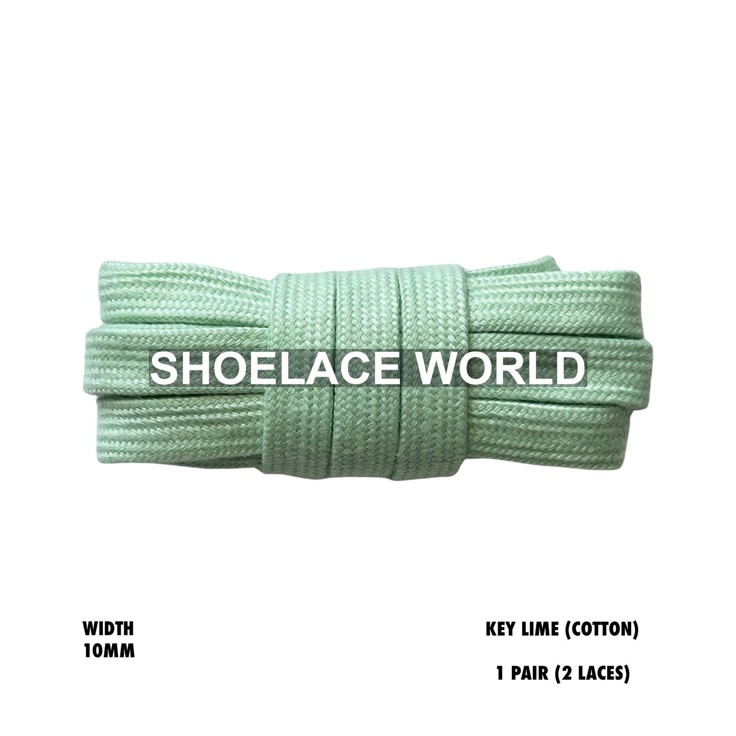 Key Lime Wide Cotton Flat Shoelaces 10mm Laces Ships Out From The USA Next Day