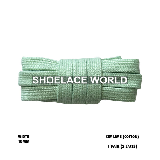 Key Lime Wide Cotton Flat Shoelaces 10mm Laces Ships Out From The USA Next Day