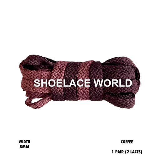 Coffee Faded Tie Dye Premium Flat Shoelaces 8mm Vintage Colorful Laces Ships Out From The USA Next Day