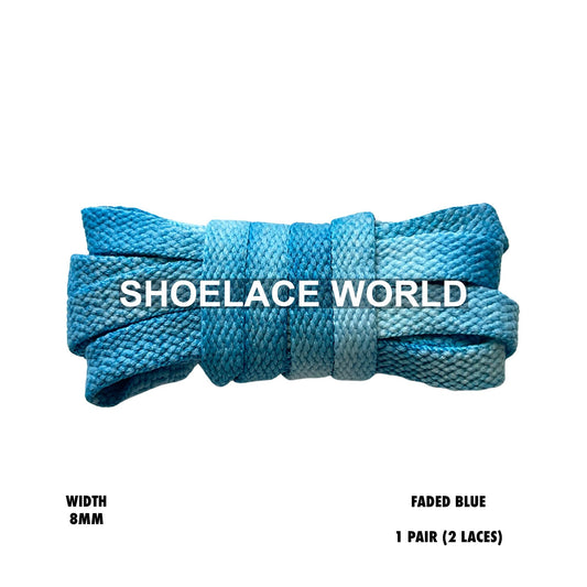 Blue Faded Tie Dye Premium Flat Shoelaces 8mm Vintage Colorful Laces Ships Out From The USA Next Day