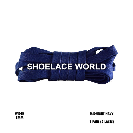 Midnight Navy Waxed Premium Flat Shoelaces 8mm Wax Laces Ships Out From The USA Next Day