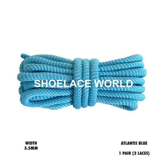 Atlantis Blue Solid Turbine Rope Shoelaces 5.5mm Colorful Pattern Laces Ships Out From The USA Next Day