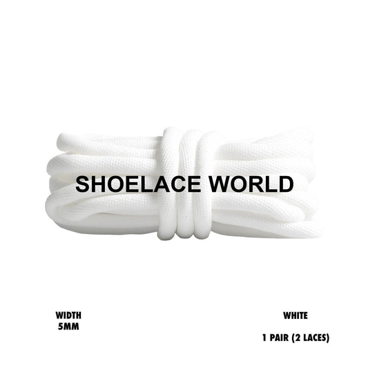 White Tubular Half Round 5mm Shoelaces Colorful Soft Laces Ships Out From The USA Next Day