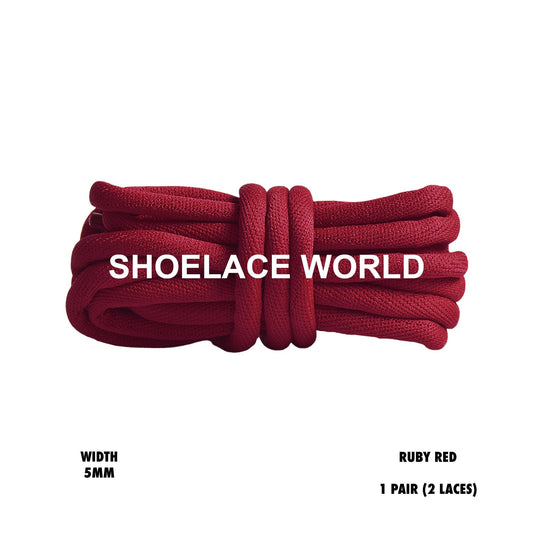 Ruby Red Tubular Half Round 5mm Shoelaces Colorful Soft Laces Ships Out From The USA Next Day