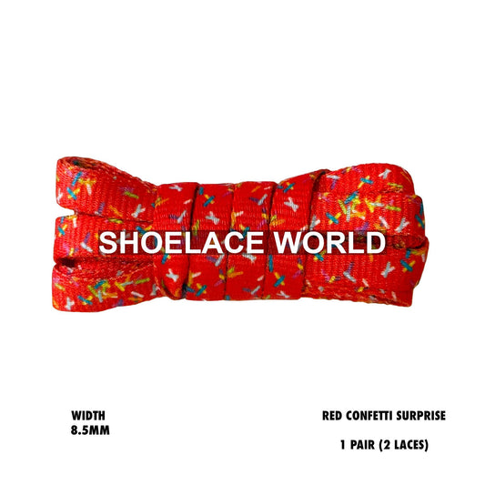 Red Confetti Surprise Premium Flat Shoelaces 8.5mm Limited Edition Laces Ships Out From The USA Next Day