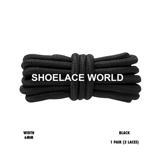 Black Thick Round Shoelaces 6mm Classic Colorful Laces Ships Out From The USA Next Day