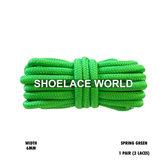 Spring Green Thick Round Shoelaces 6mm Classic Colorful Laces Ships Out From The USA Next Day