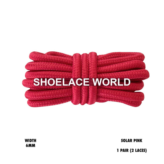 Solar Pink Thick Round Shoelaces 6mm Classic Colorful Laces Ships Out From The USA Next Day