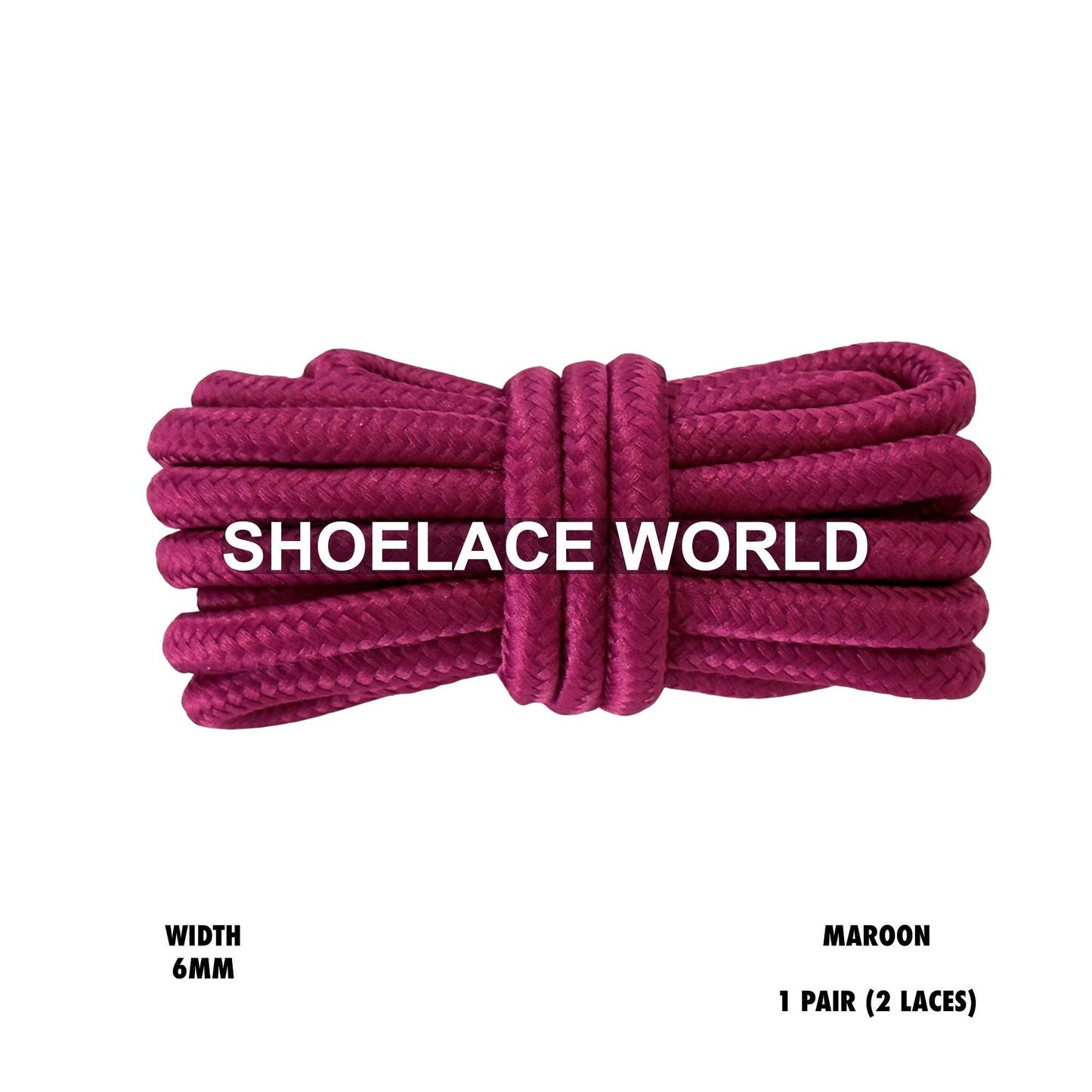 Maroon Thick Round Shoelaces 6mm Classic Colorful Laces Ships Out From The USA Next Day