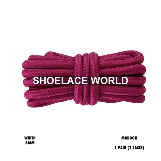 Maroon Thick Round Shoelaces 6mm Classic Colorful Laces Ships Out From The USA Next Day