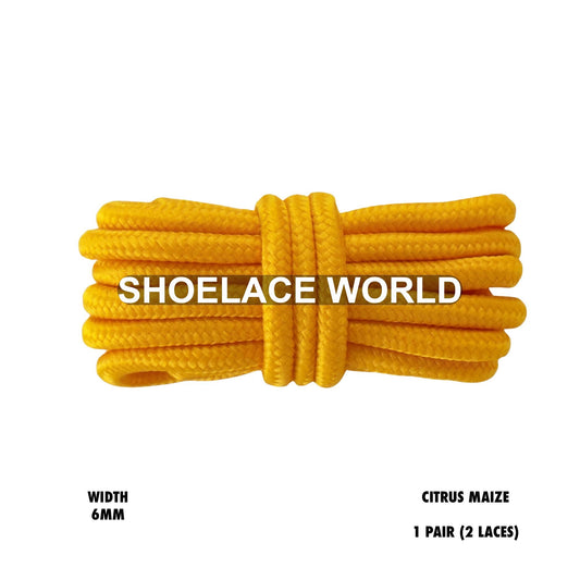 Citrus Maize Thick Round Shoelaces 6mm Classic Colorful Laces Ships Out From The USA Next Day