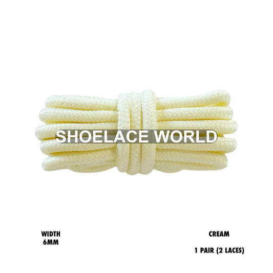 Cream Thick Round Shoelaces 6mm Classic Colorful Laces Ships Out From The USA Next Day