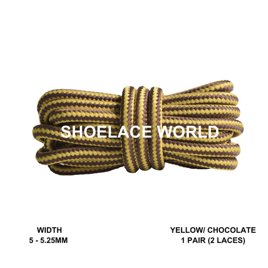 Yellow / Chocolate Round Work Boots Shoelaces 5-5.25mm Classic Colorful Boot Laces Ships Out From The USA Next Day