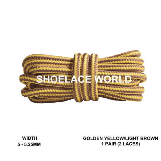 Golden Yellow / Light Brown Round Work Boots Shoelaces 5-5.25mm Classic Colorful Boot Laces Ships Out From The USA Next Day