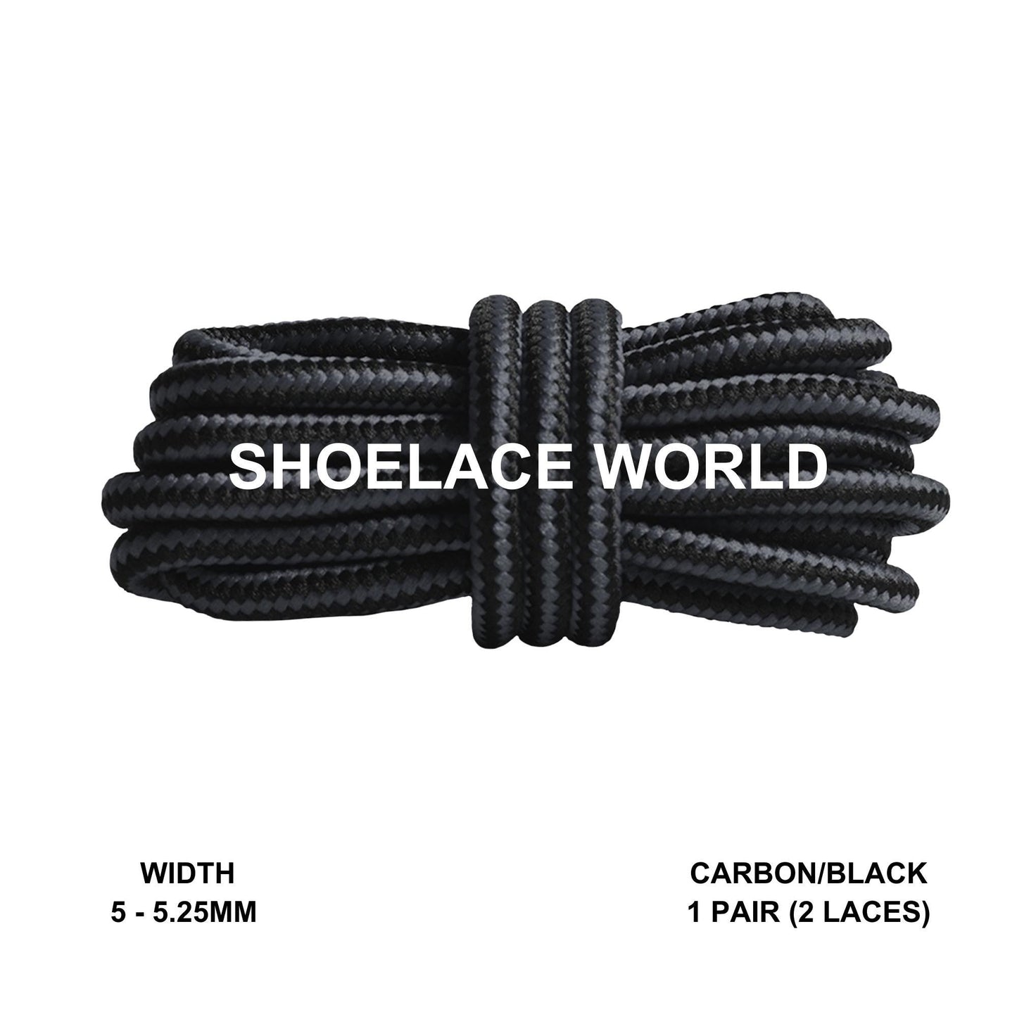 Carbon / Black Round Work Boots Shoelaces 5-5.25mm Classic Colorful Boot Laces Ships Out From The USA Next Day