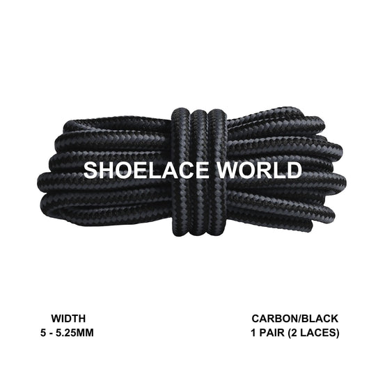 Carbon / Black Round Work Boots Shoelaces 5-5.25mm Classic Colorful Boot Laces Ships Out From The USA Next Day