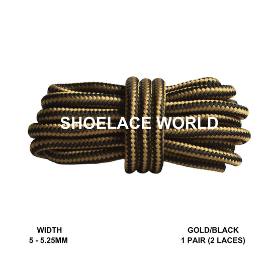 Gold / Black Round Work Boots Shoelaces 5-5.25mm Classic Colorful Boot Laces Ships Out From The USA Next Day
