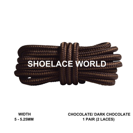 Chocolate / Dark Chocolate Round Work Boots Shoelaces 5-5.25mm Classic Colorful Boot Laces Ships Out From The USA Next Day