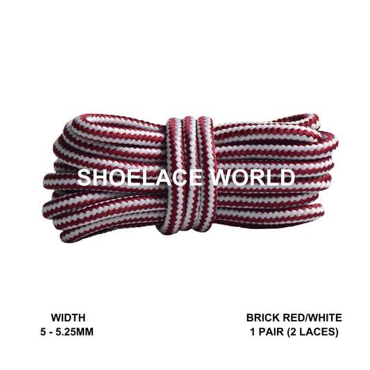 Brick Red / White Round Work Boots Shoelaces 5-5.25mm Classic Colorful Boot Laces Ships Out From The USA Next Day