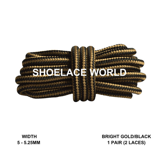 Bright Gold / Black Round Work Boots Shoelaces 5-5.25mm Classic Colorful Boot Laces Ships Out From The USA Next Day